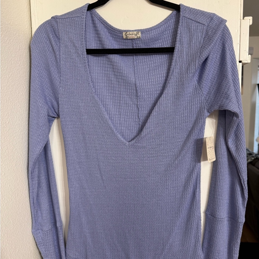Free People Long Sleeve V-Neck Top - Lavender